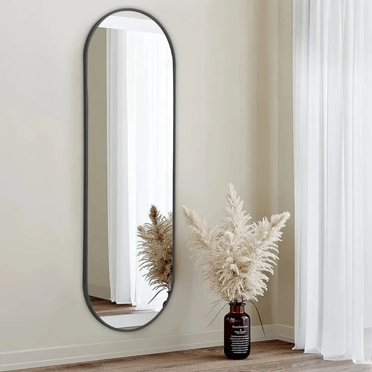 Black 150cm Oval Full Length Wall Mounted Mirror Furnish Wise