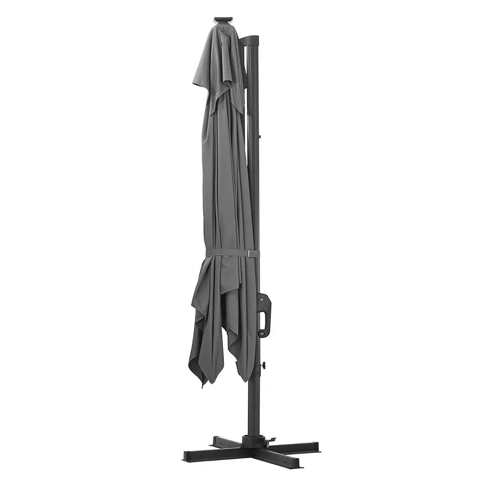 3m Dark Grey Garden LED Light Parasol Outdoor Umbrella with Cross Base