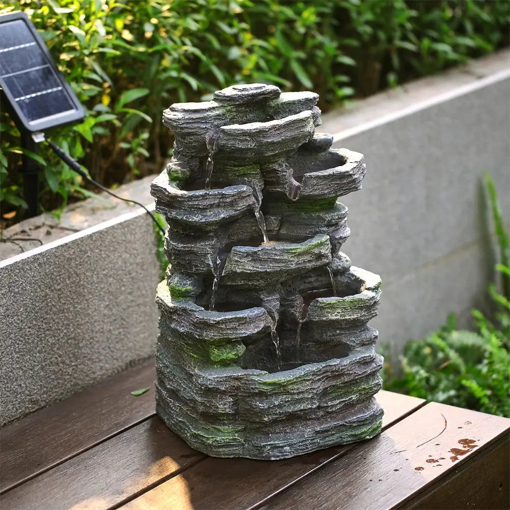 Faux Rock Garden Fountain with Lights Furnish Wise