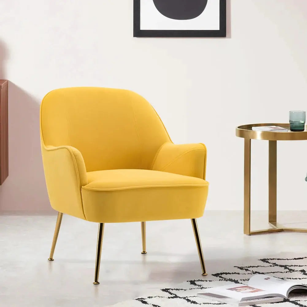 Contemporary Upholstered Comfy Armchair with Gold-Plated Feet