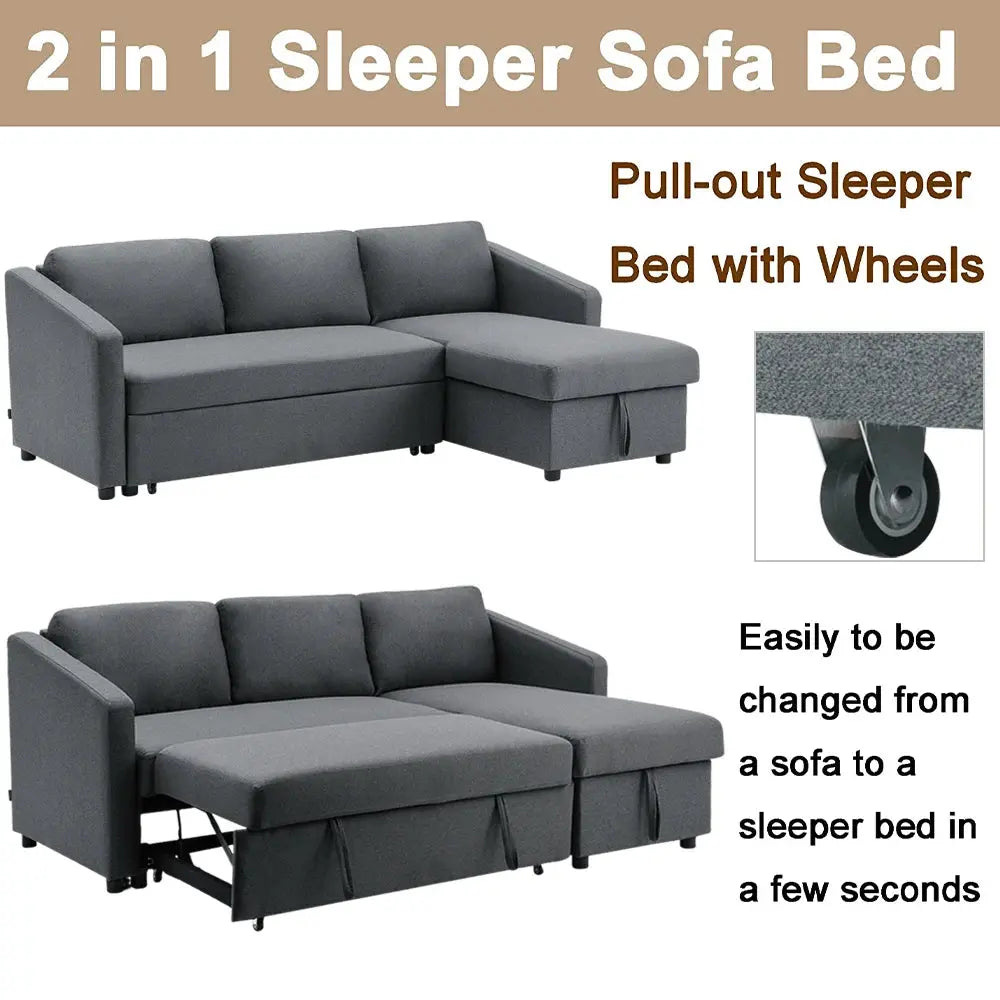 Dark Grey Corner 3-Seater Sofa Bed with Storage Furnish Wise