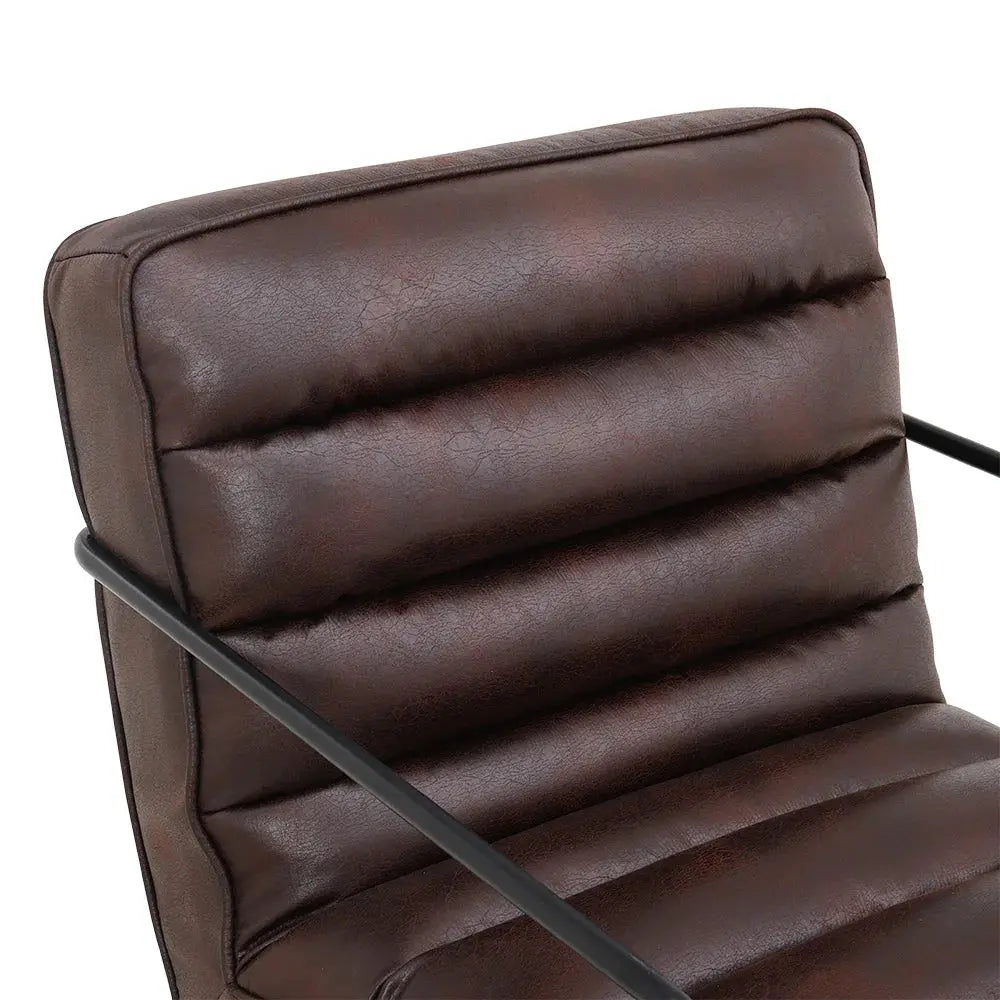 Mid-Century PU Leather Linen Armchair with Metal Base