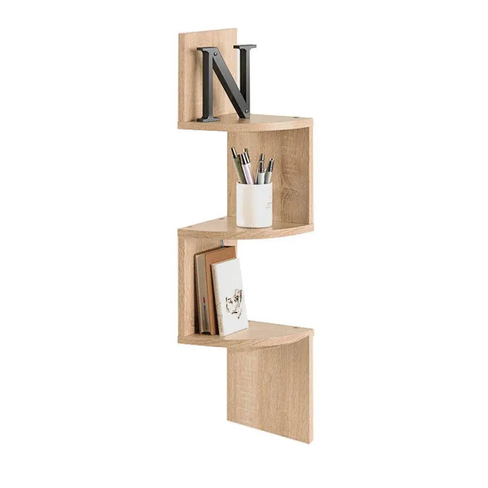 Tiered Wooden Floating Corner Shelf Furnish Wise
