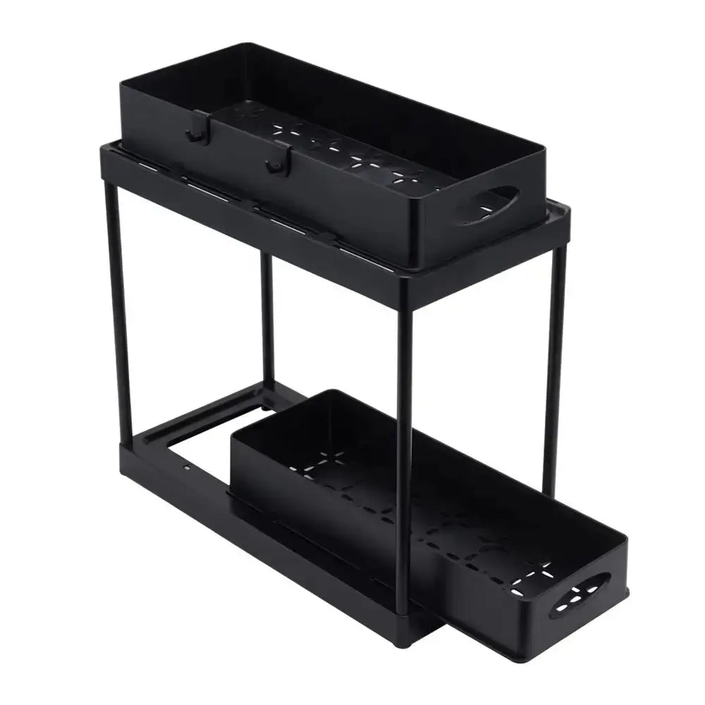Black 2 Tier Under Sink Pull Out Storage Organizer