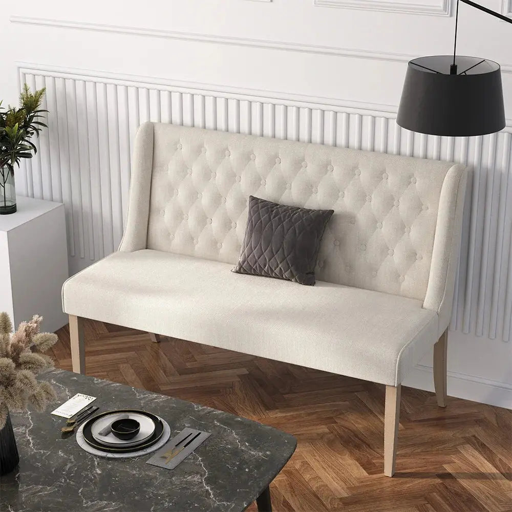 Beige Upholstered Tufted Sofa Furnish Wise