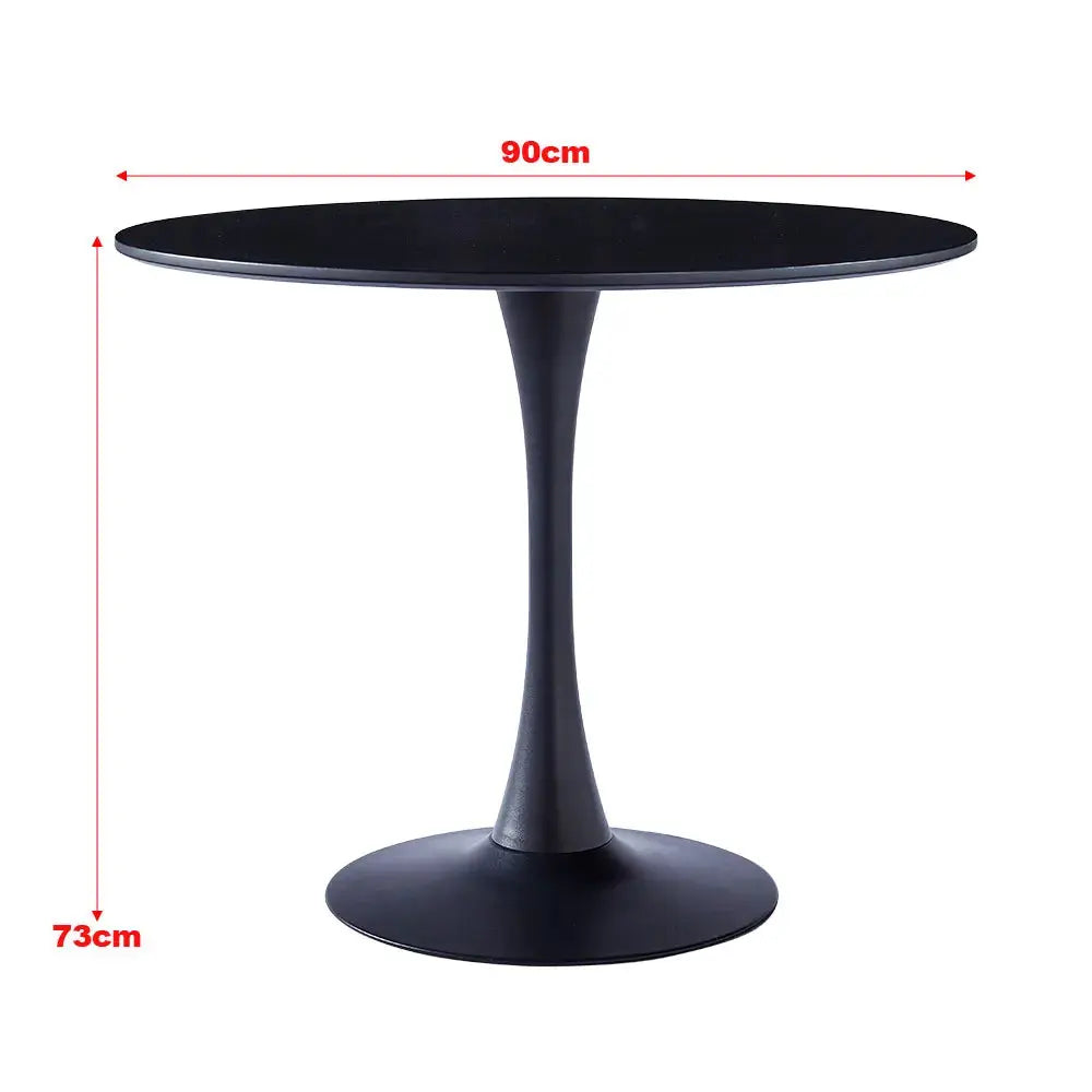Modern Round Wooden Table with Metallic Base Furnish Wise