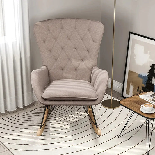Light Brown Modern Upholstered Rocking Chair Furnish Wise