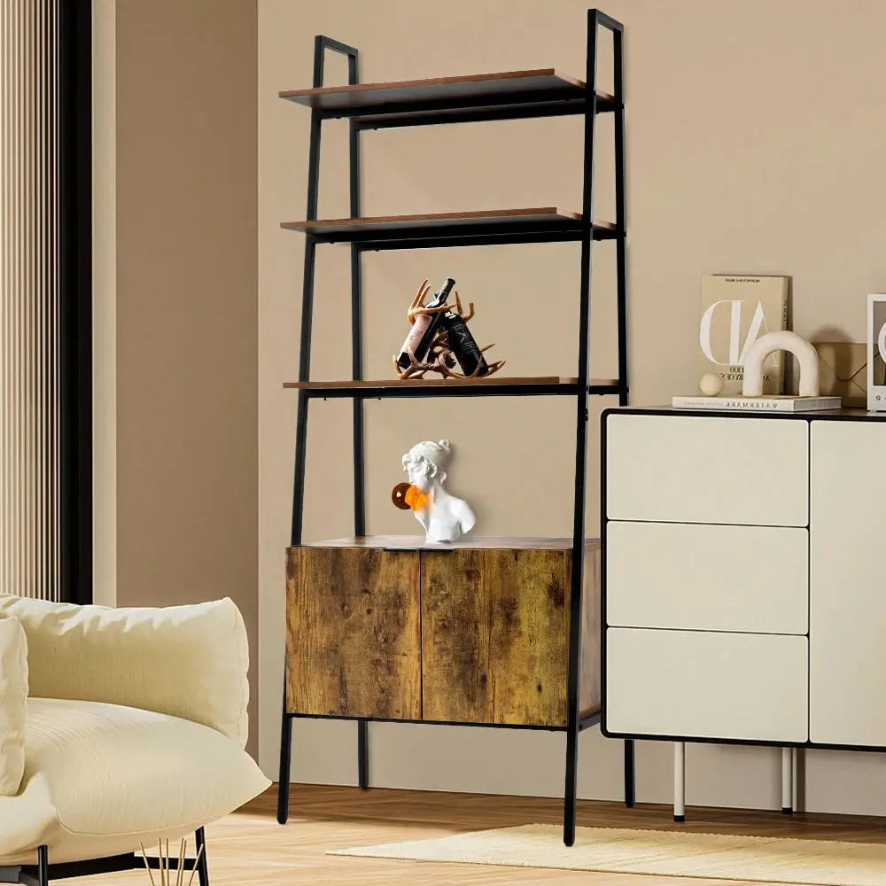 Rustic Brown Industrial Style Wooden Bookshelf Display Furnish Wise