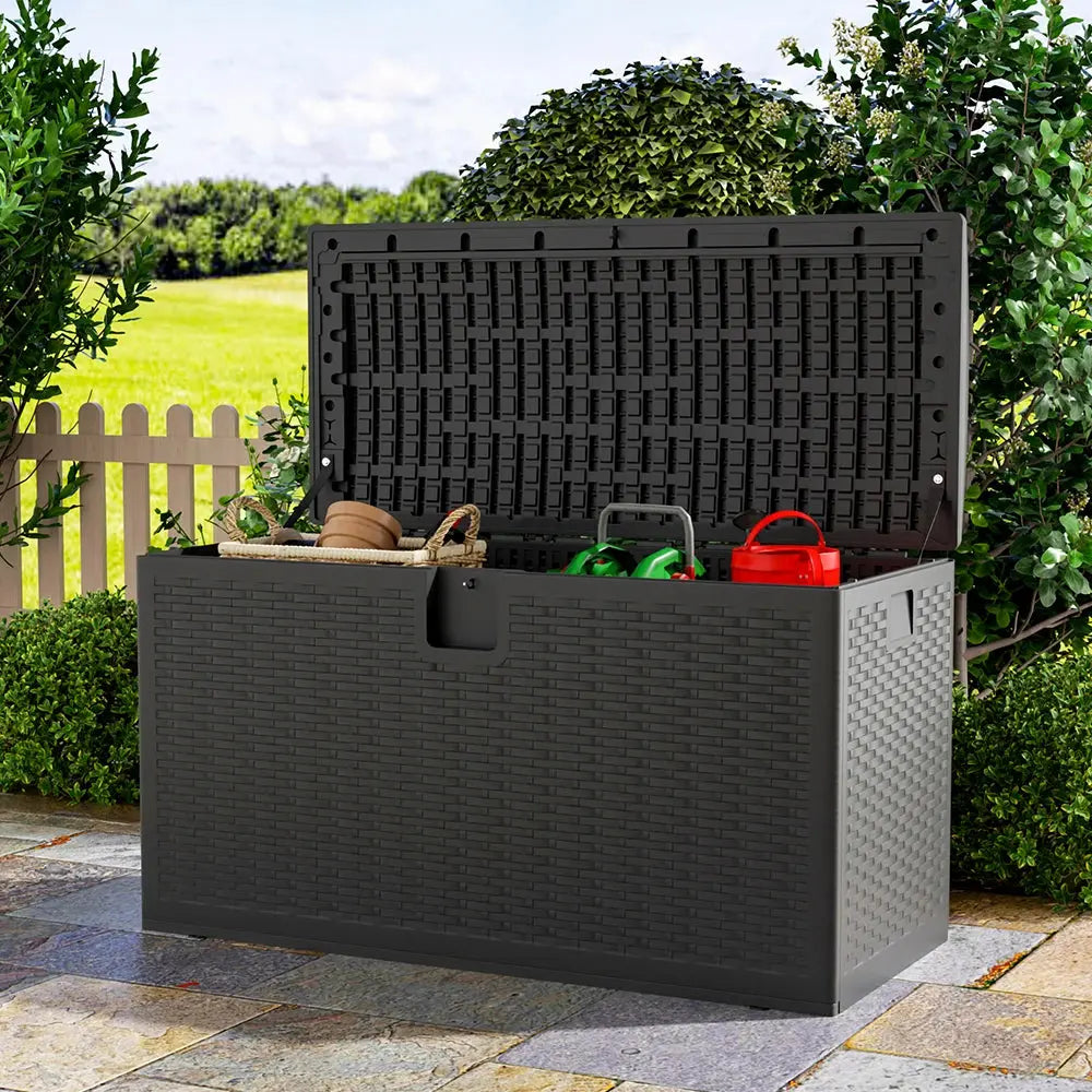 Rattan Outdoor Deck Box with Hidden Handles Furnish Wise