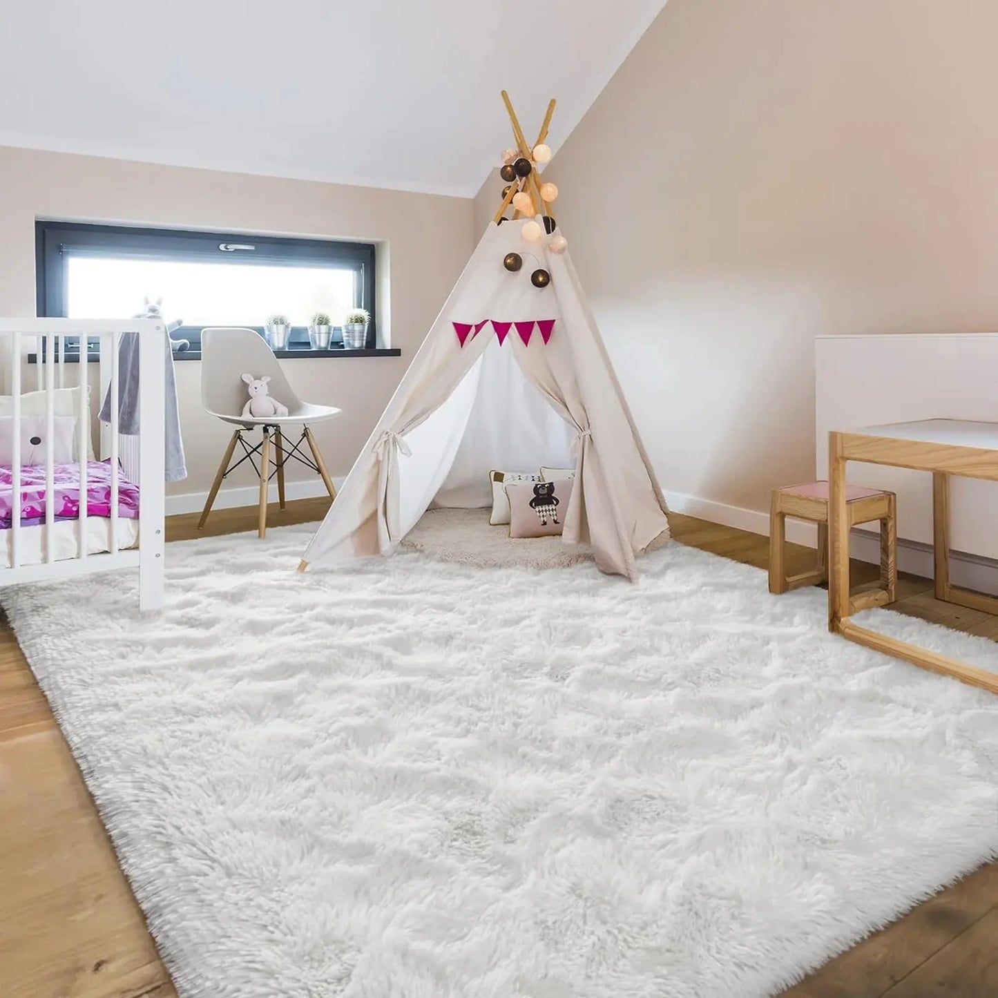 Soft Carpet For Living Room Fluffy Modern Bedroom Bedside Rug Tie-Dyed Grey Indoor Shag Carpets For Kids Nursery Room Home Decor Furnish Wise