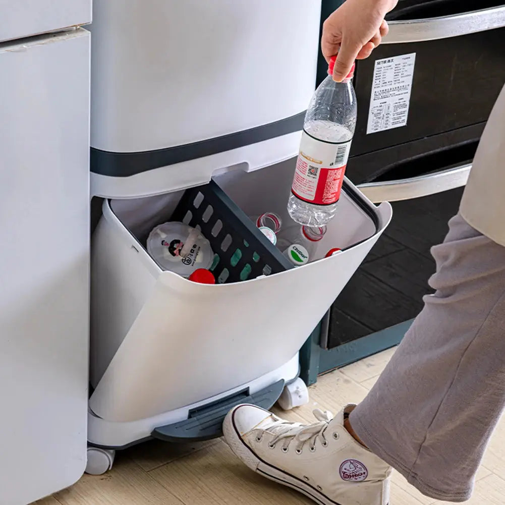White 48L Step on Rubbish Bin Double Layer with Inner Buckets