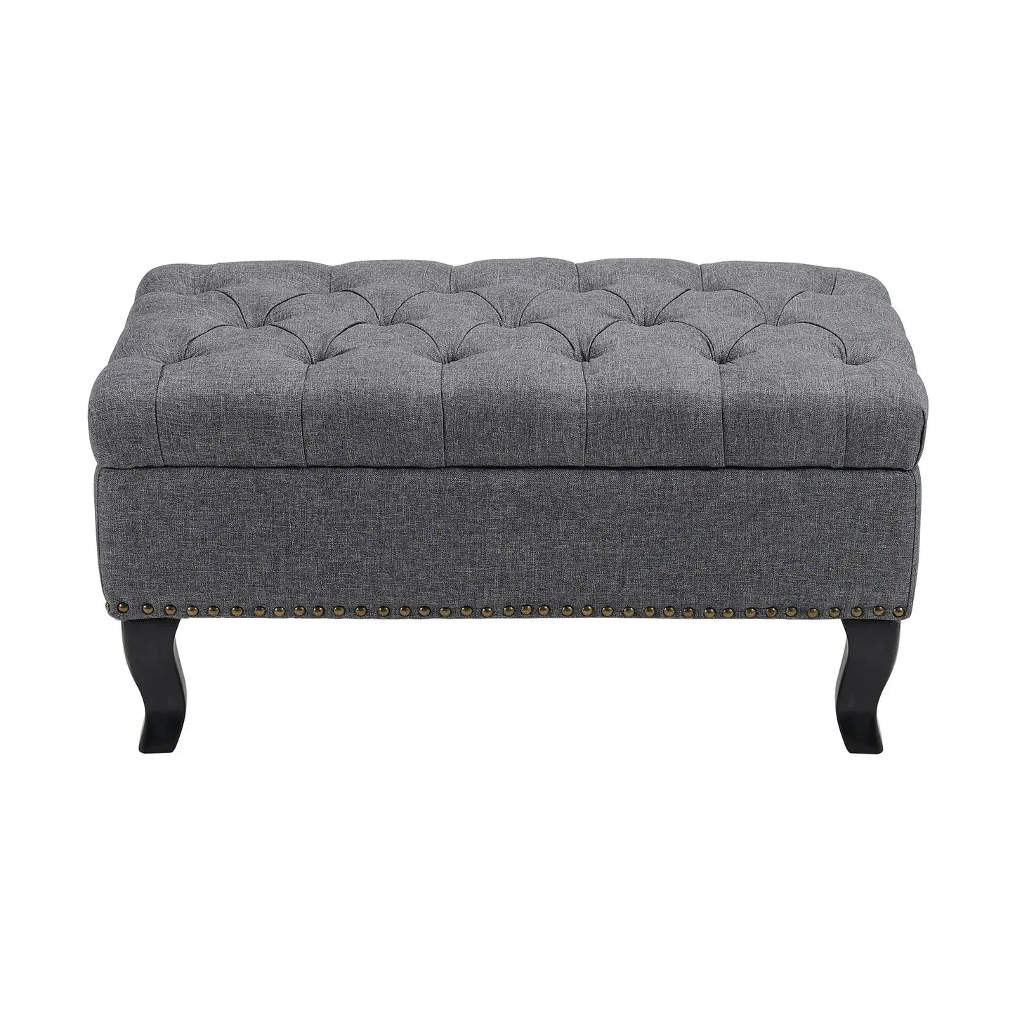 Grey Modern Nailhead Trim Buttoned Ottoman Bench