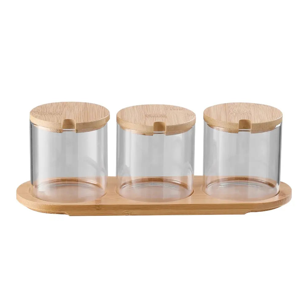3-Piece Glass Spice Jars Seasoning Box Set with Bamboo Spoons