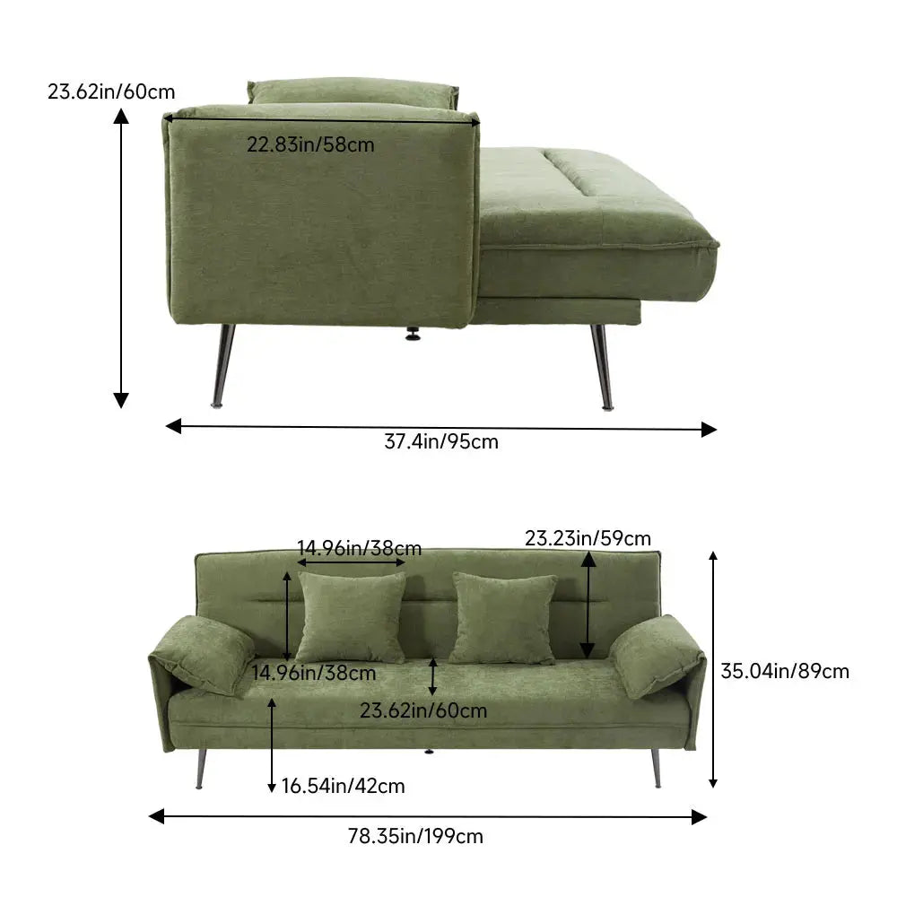 3-Seater Contemporary Convertible Sofa Bed with 2 Pillows Furnish Wise