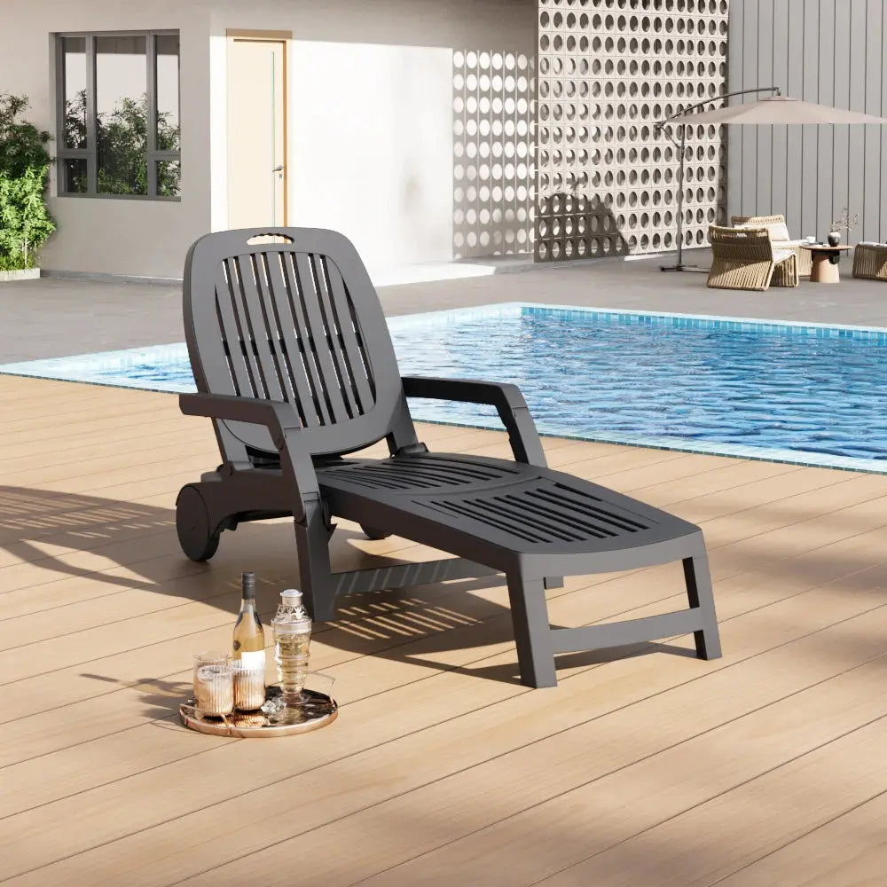 Outdoor Plastic Folding Leisure Chair with Wheels Furnish Wise