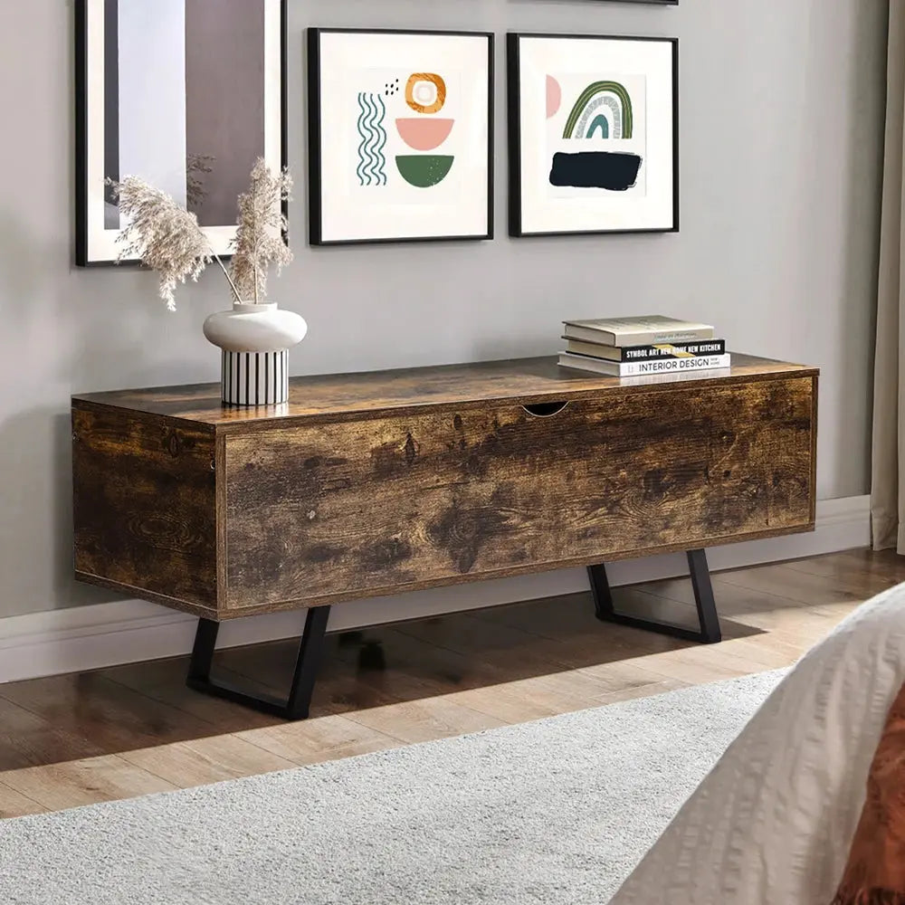 Industrial Wooden Flip Top Storage Bench Furnish Wise