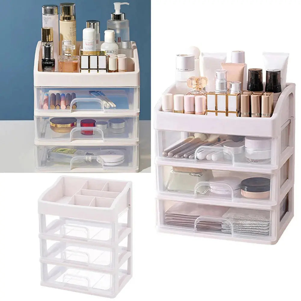 Clear White Portable Makeup Organiser 6 Compartments & 3 Drawers