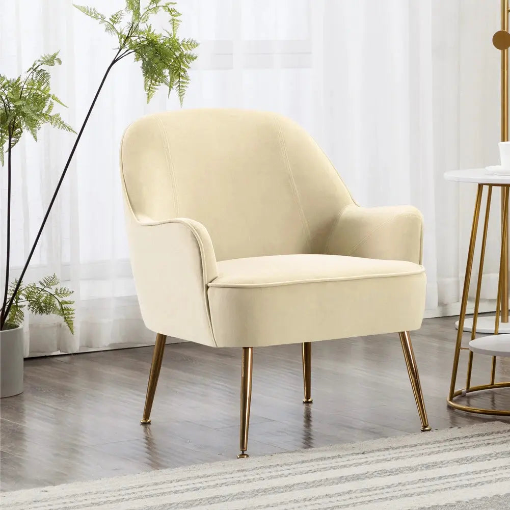 Contemporary Upholstered Comfy Armchair with Gold-Plated Feet