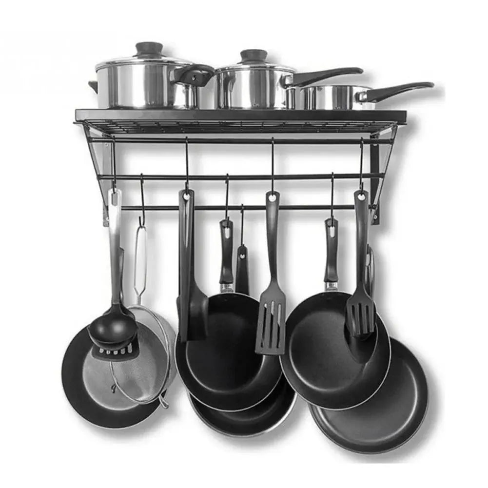 Wall Mounted Iron Hanging Pot Pan with 10 Hooks