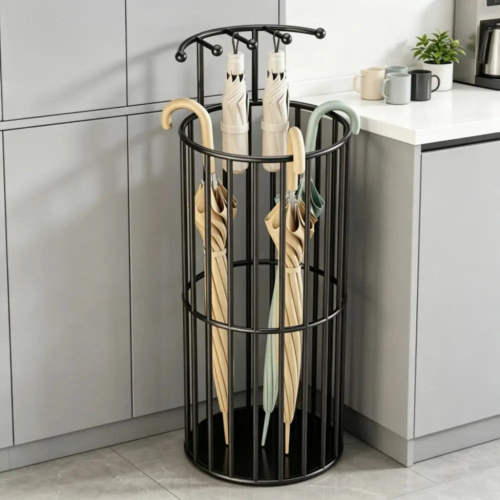 Iron Umbrella Storage Rack Circular Arc Large Capacity Rust and Wear Resistant Entrance Beach Umbrella Stands Bases Furnish Wise