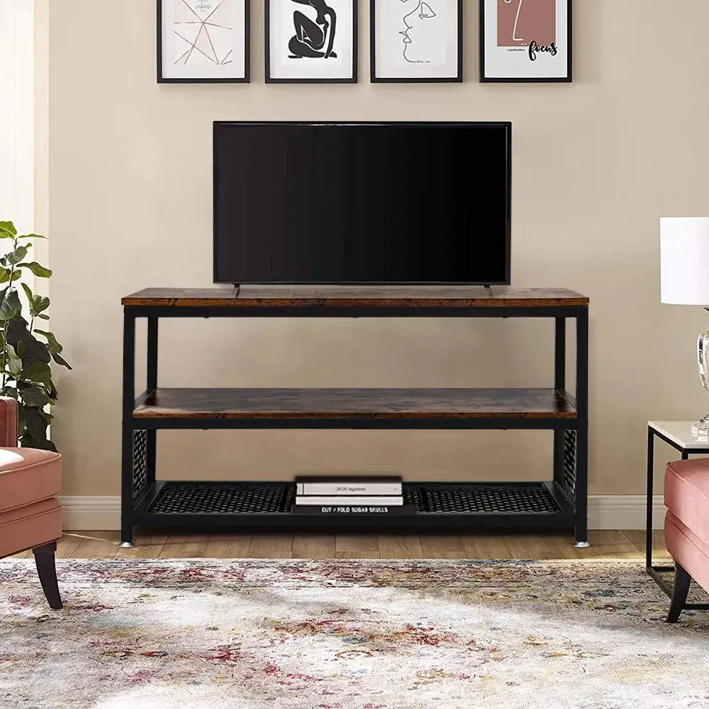 Industrial Rustic Wood Console Table with Storage Shelf
