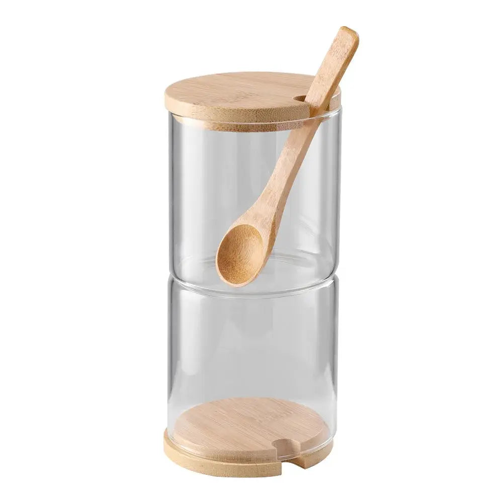 3-Piece Glass Spice Jars Seasoning Box Set with Bamboo Spoons