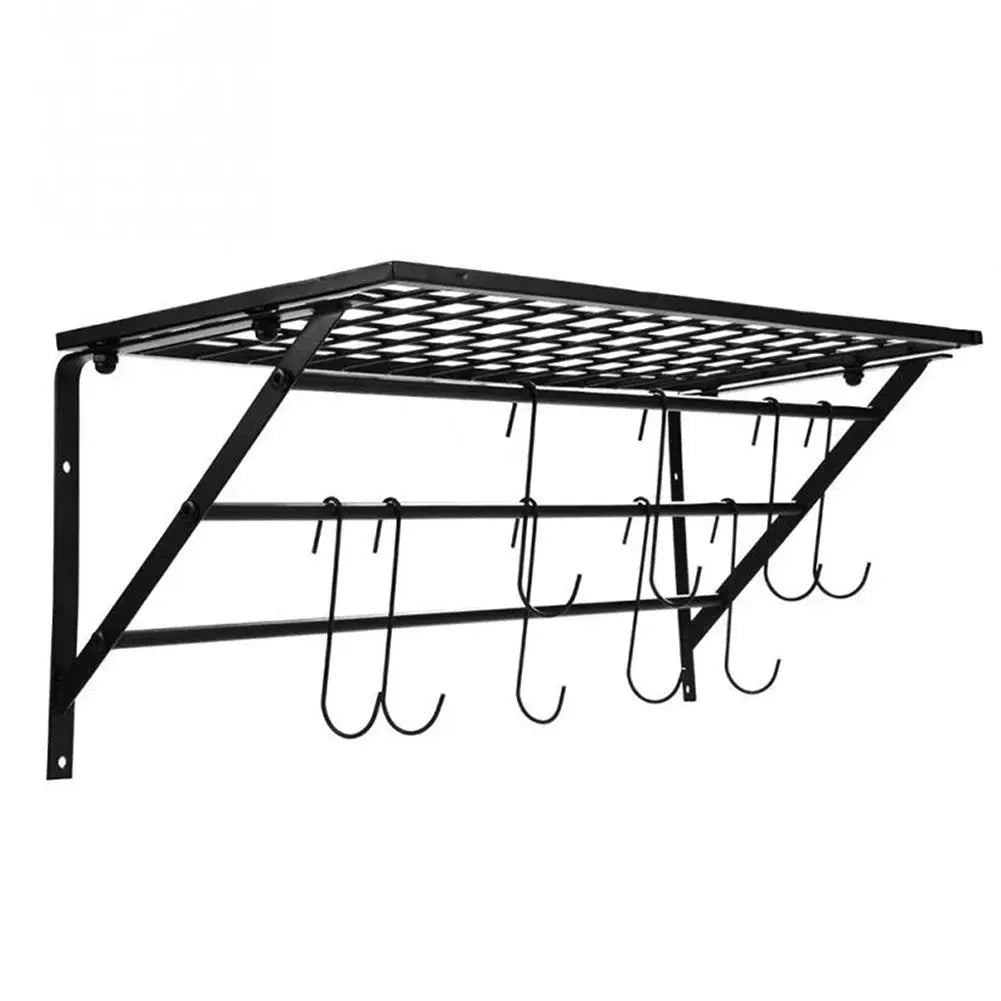 Wall Mounted Iron Hanging Pot Pan with 10 Hooks