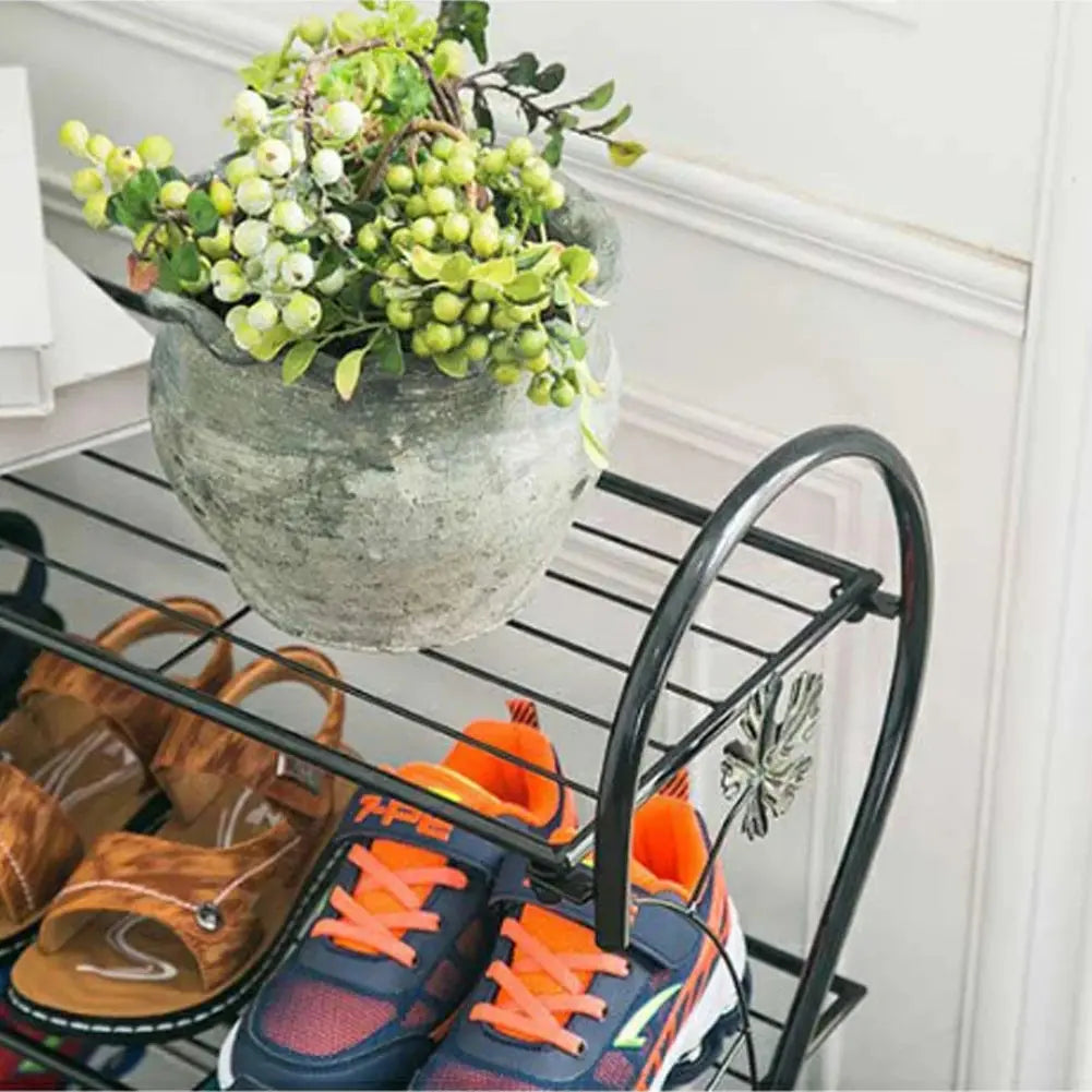 White Metal 4 Tier S-Shape Shoe Rack