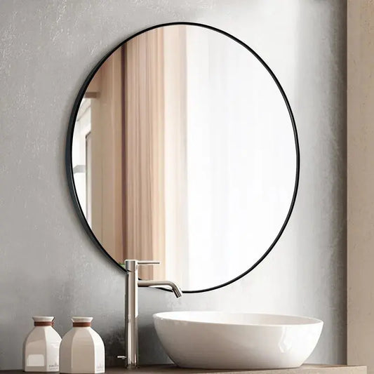Modern Wall Mounted Slim Frame Round Mirror Furnish Wise