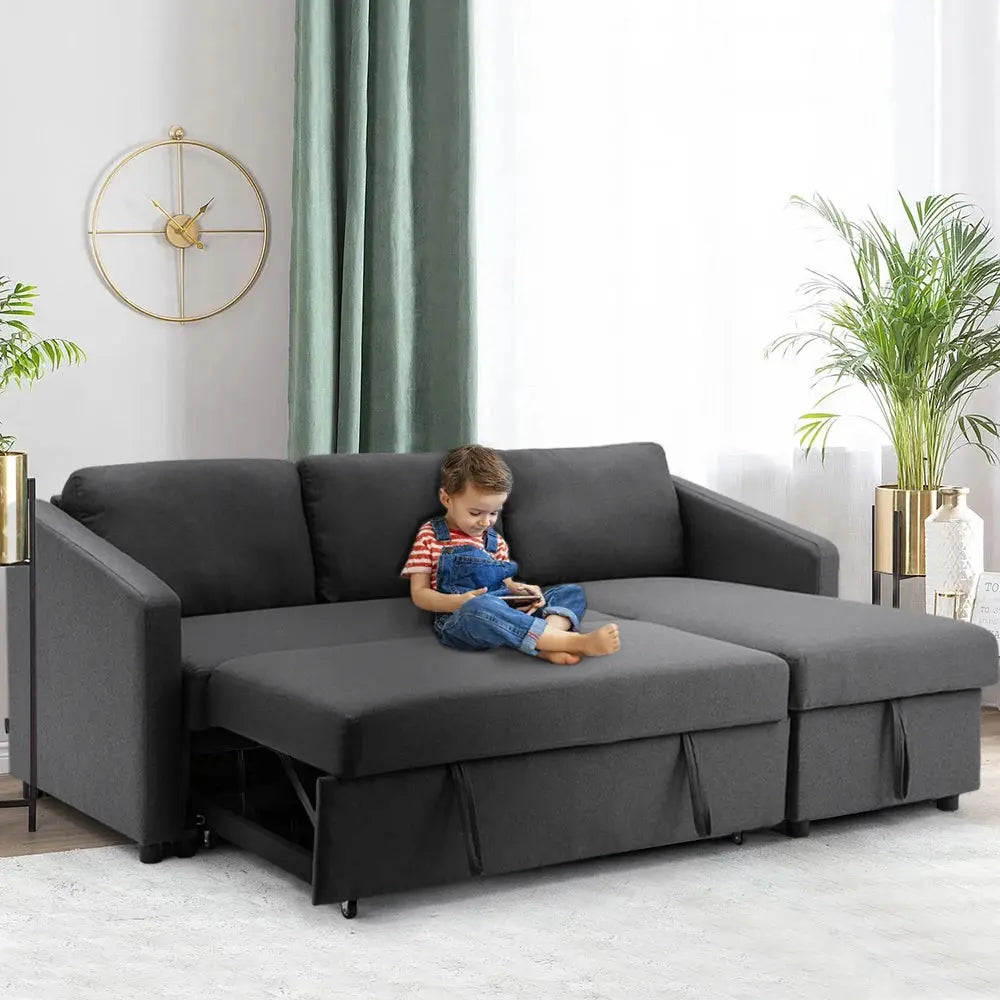 Dark Grey Corner 3-Seater Sofa Bed with Storage Furnish Wise