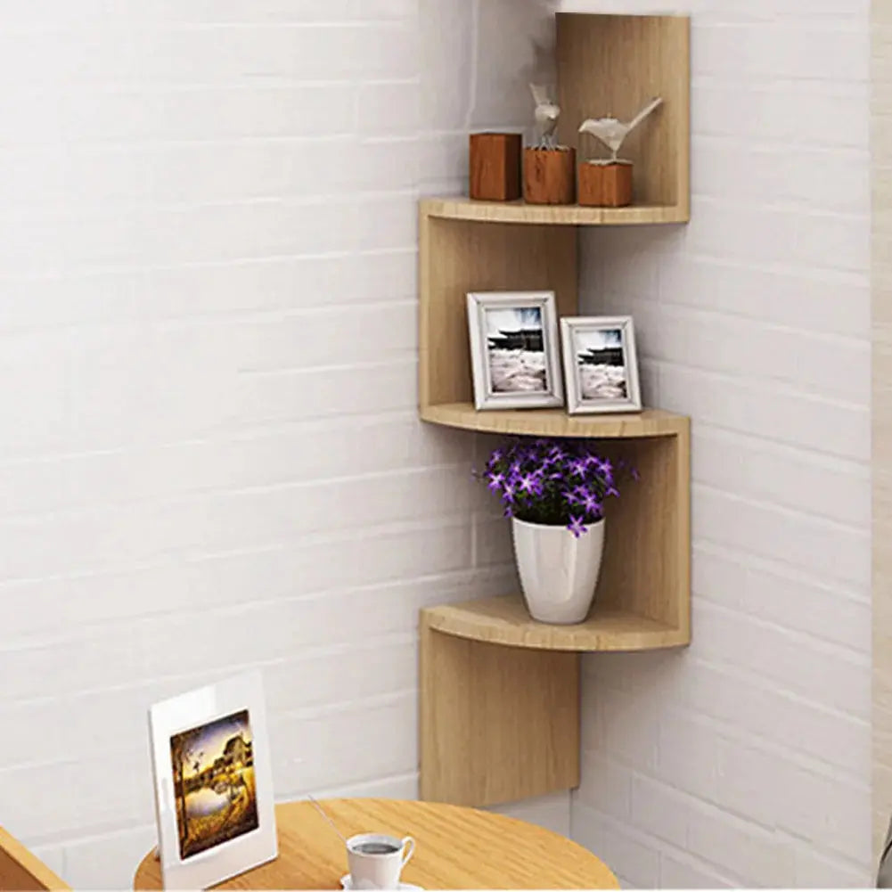 Tiered Wooden Floating Corner Shelf Furnish Wise