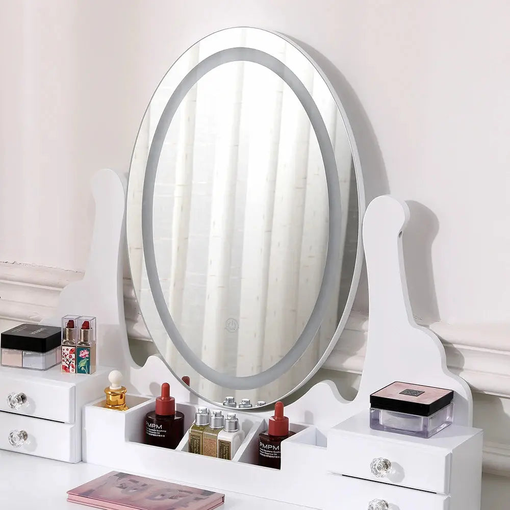 Makeup Vanity Desk Set with LED Lighting, Table & Cushioned Stool