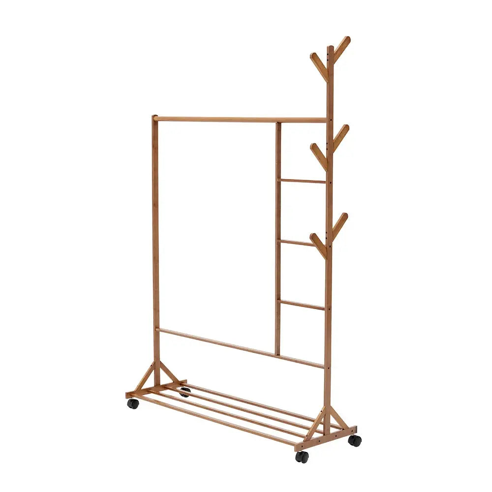 Bamboo Garment Hat Rack with Wheels