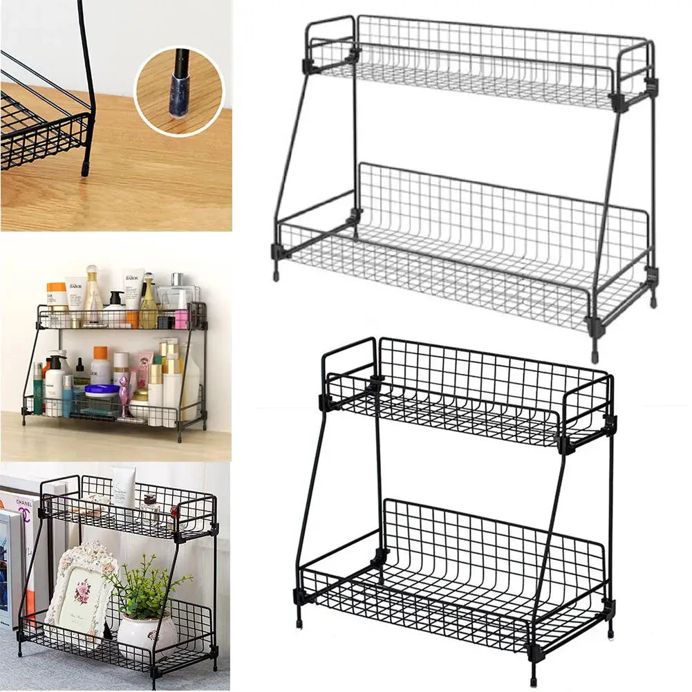 2 Tier Iron Wire Countertop Storage Shelf for Bathroom