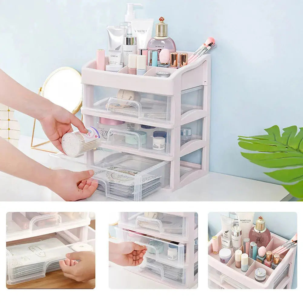 Clear White Portable Makeup Organiser 6 Compartments & 3 Drawers