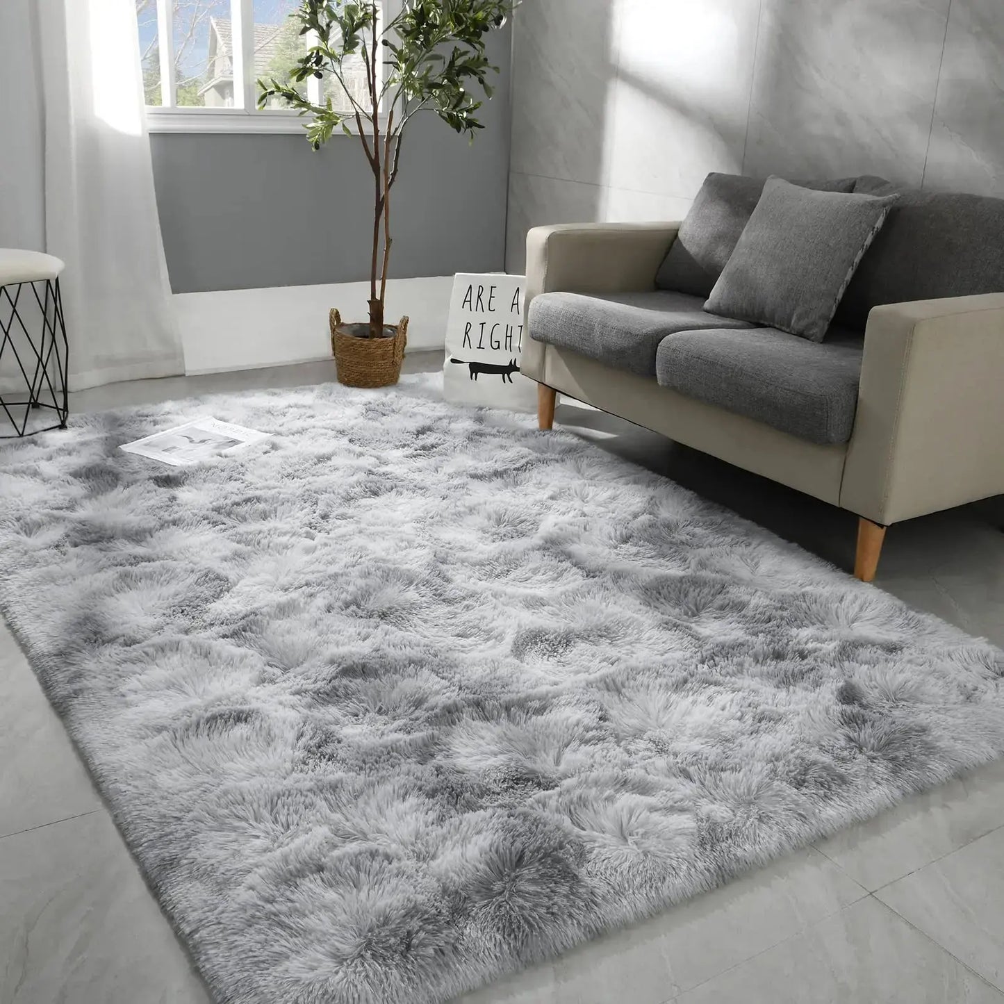 Soft Carpet For Living Room Fluffy Modern Bedroom Bedside Rug Tie-Dyed Grey Indoor Shag Carpets For Kids Nursery Room Home Decor Furnish Wise