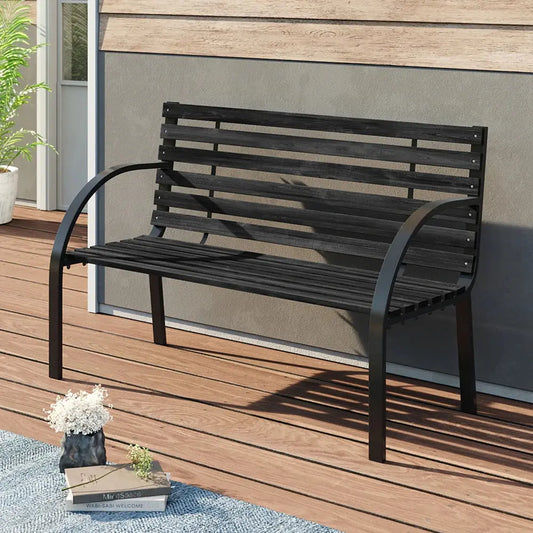 Outdoor Garden Metal Wood Bench