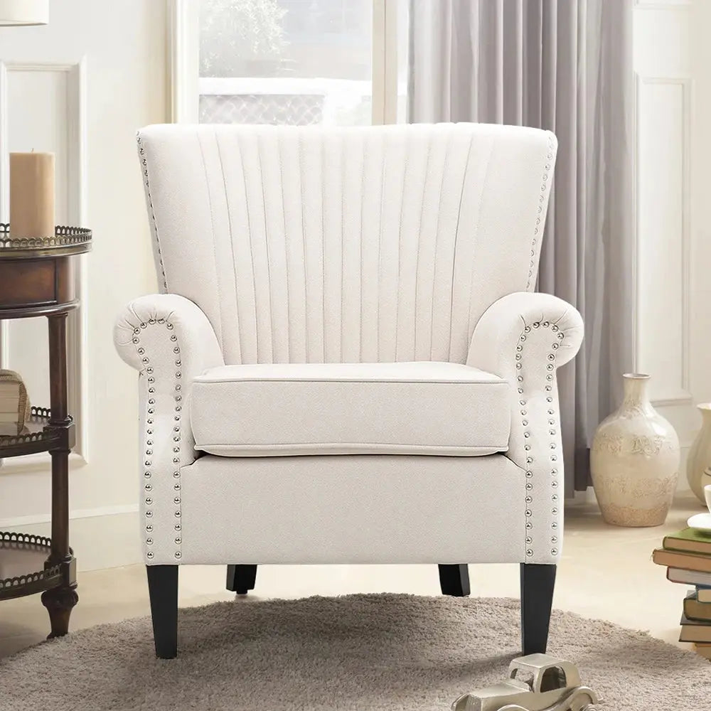 Channel Deep Cushioned Armchair with Nailhead Trim