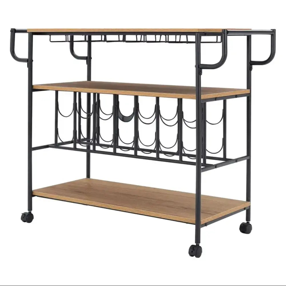 3 Tier Kitchen Drinks Trolley with Wine Bottle Storage Furnish Wise