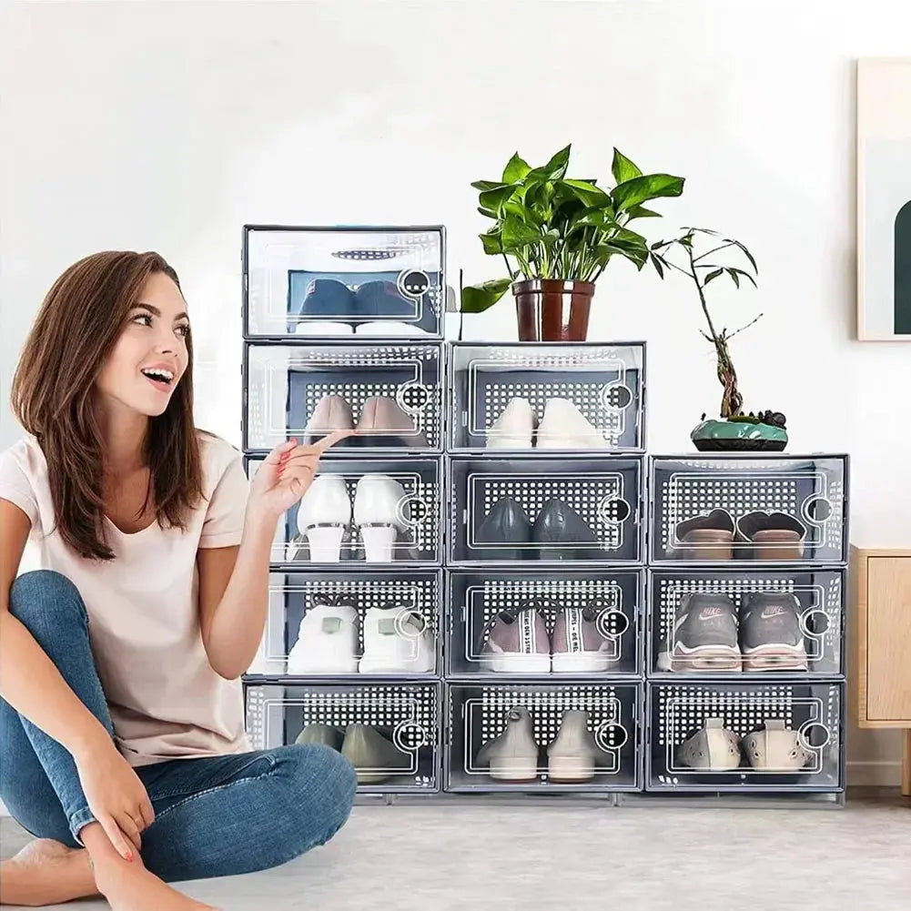 12 Pack Plastic Stackable Shoe Storage Boxes