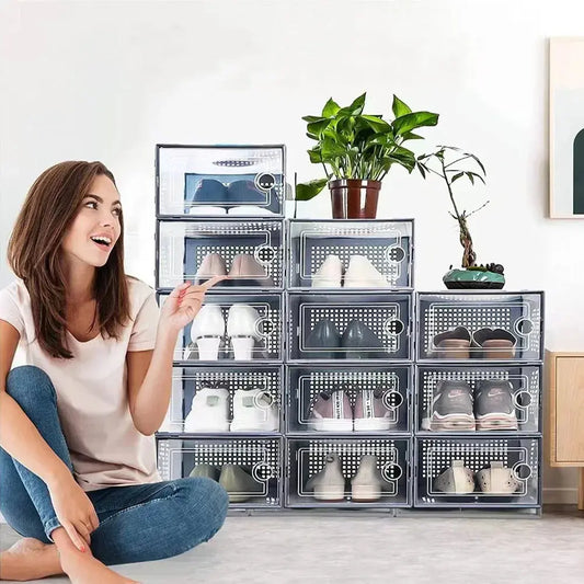 12 Pack Plastic Stackable Shoe Storage Boxes