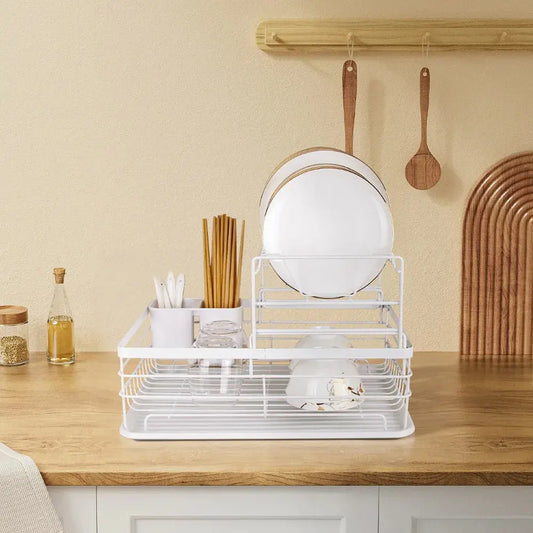 2-Tier Metal Kitchen Dish Drainer Rack  with Removable Drip Tray Furnish Wise
