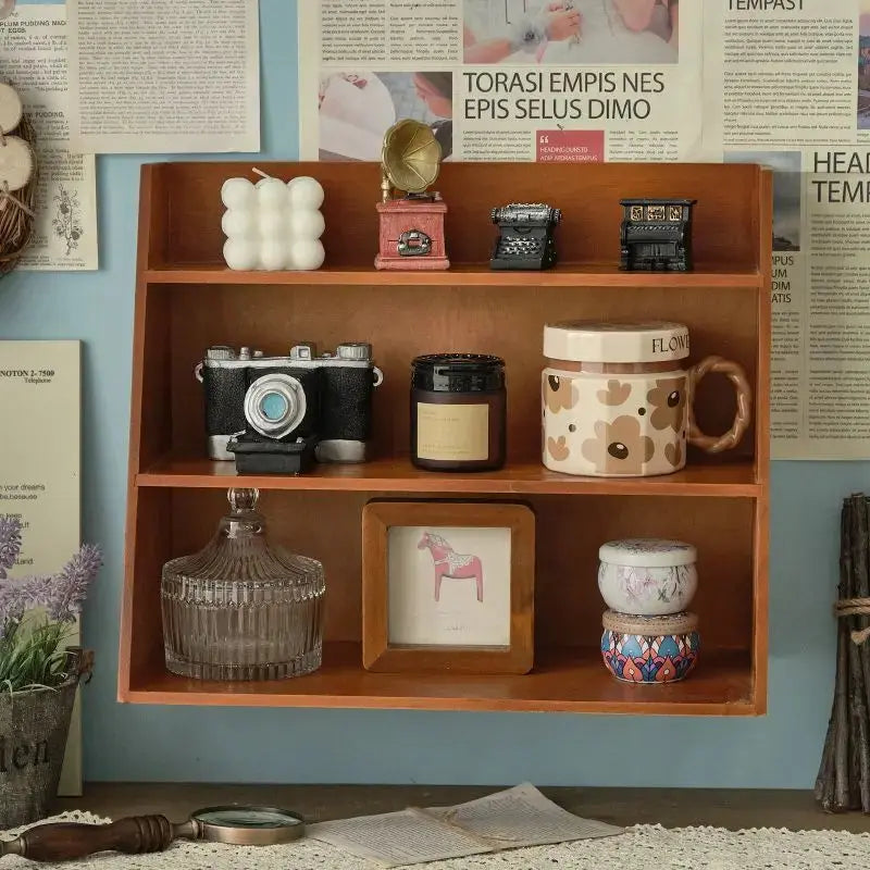 Solid Wood Cosmetics Storage Rack Multifunctional Organizer Desktop Cup Sample Storage Box Multi-layer Wooden Retro Storage Rack Furnish Wise