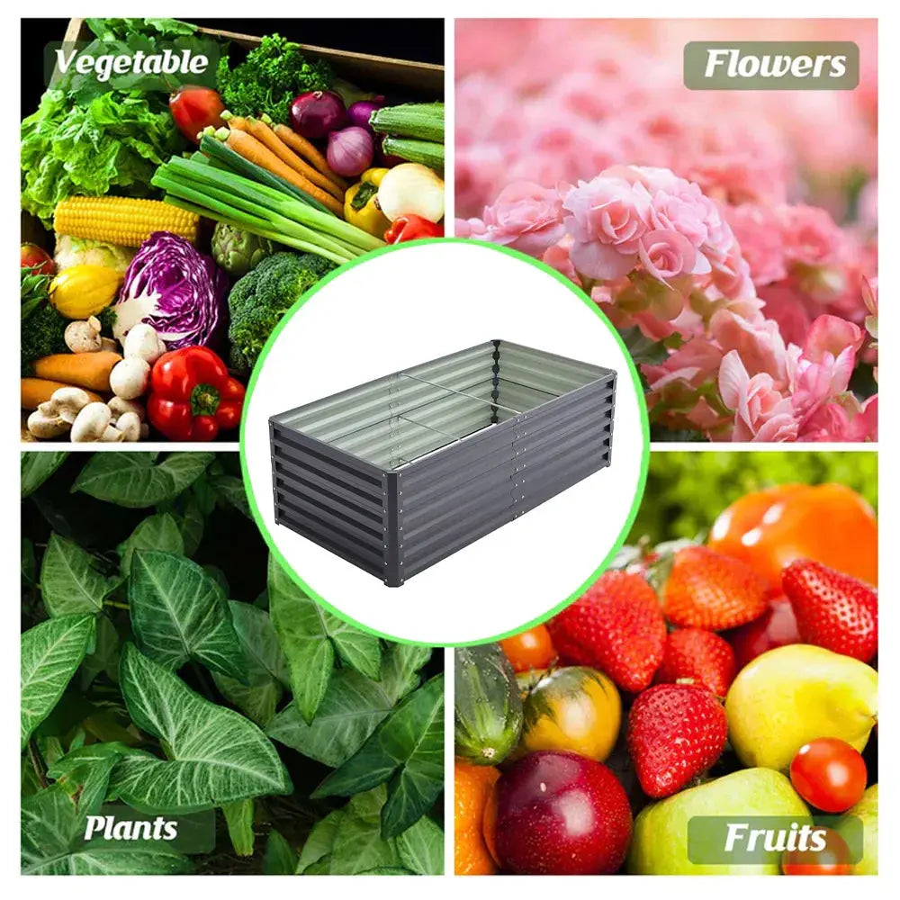 Outdoor Grey Modular Metal Raised Garden Bed, 180cmx 90cmx 57cm