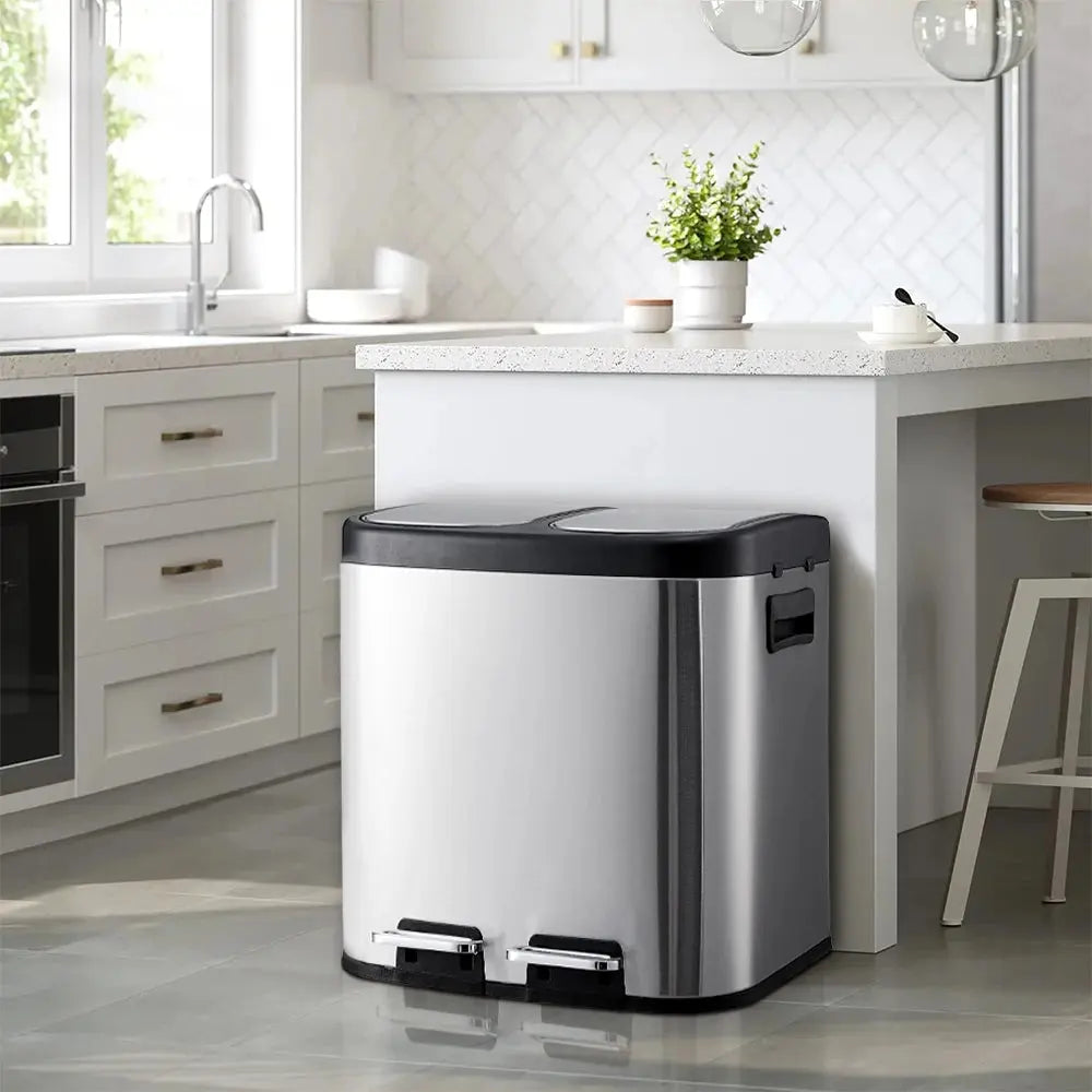 30L Stainless Steel Step Open Trash Can with Dual Pedals Furnish Wise