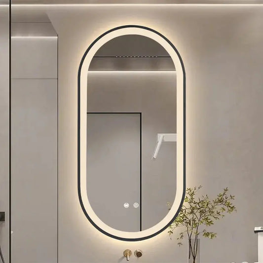 Modern Oval LED Wall Mirror Metal Framed, Anti-fog Film Furnish Wise