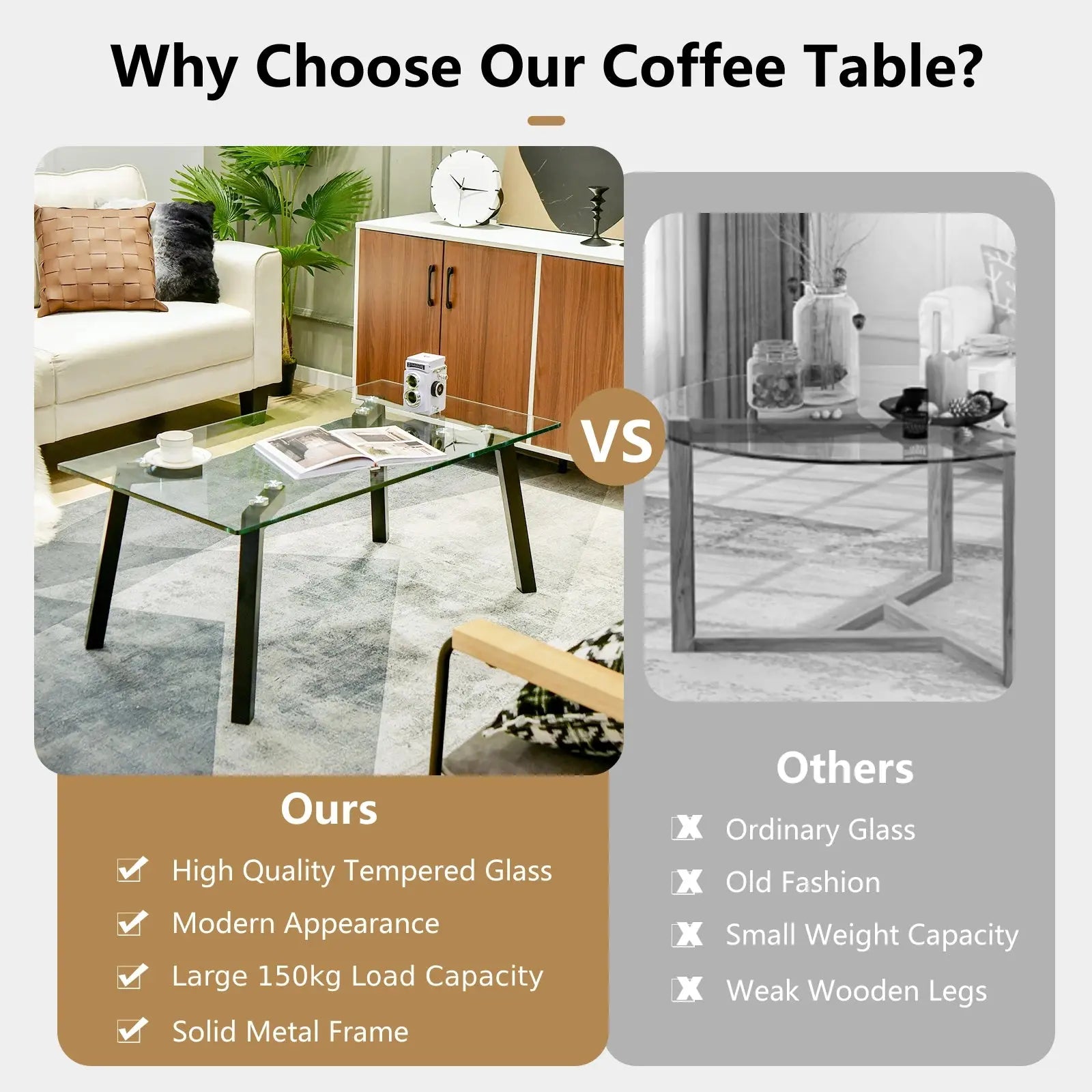 Modern Centre Table with Heavy-duty Metal Frame Furnish Wise