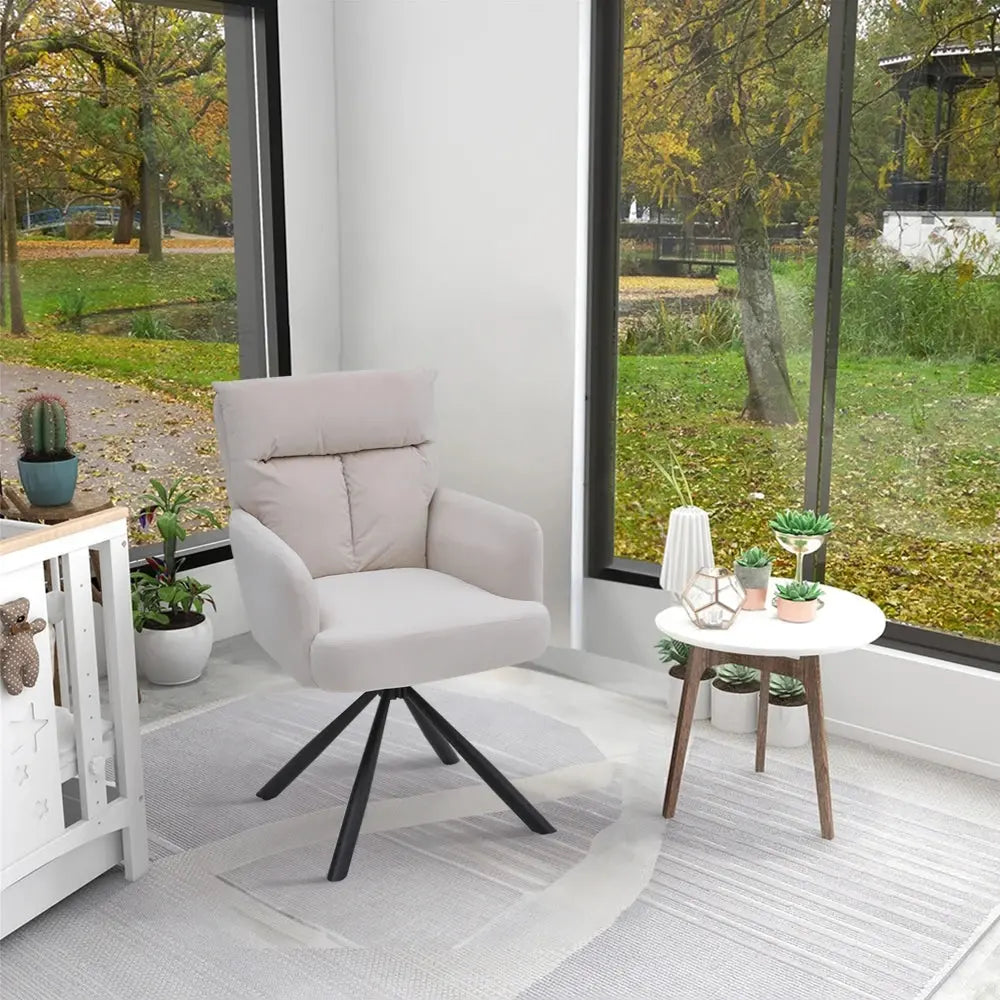 Upholstered Swivel Armchair with Black Legs