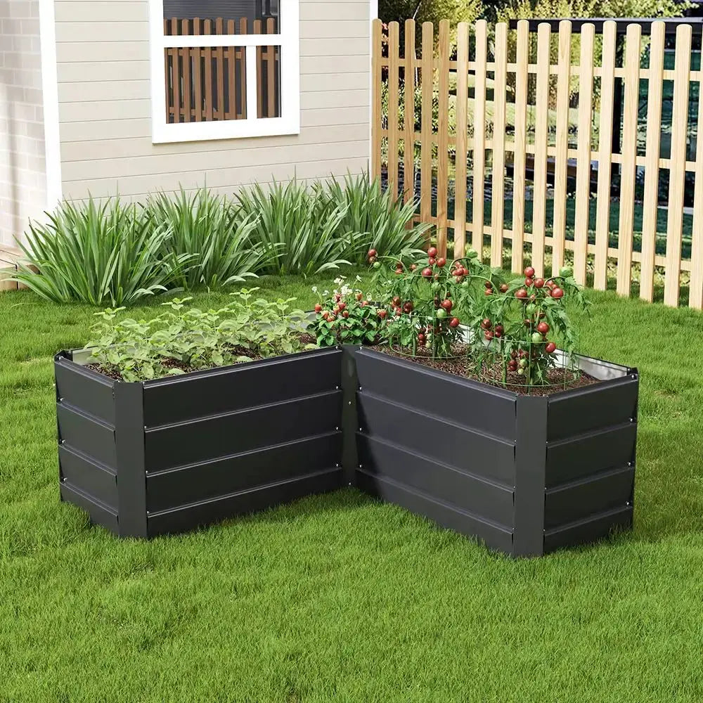Charcoal Black Outdoor Metal L Shaped Raised Garden Bed
