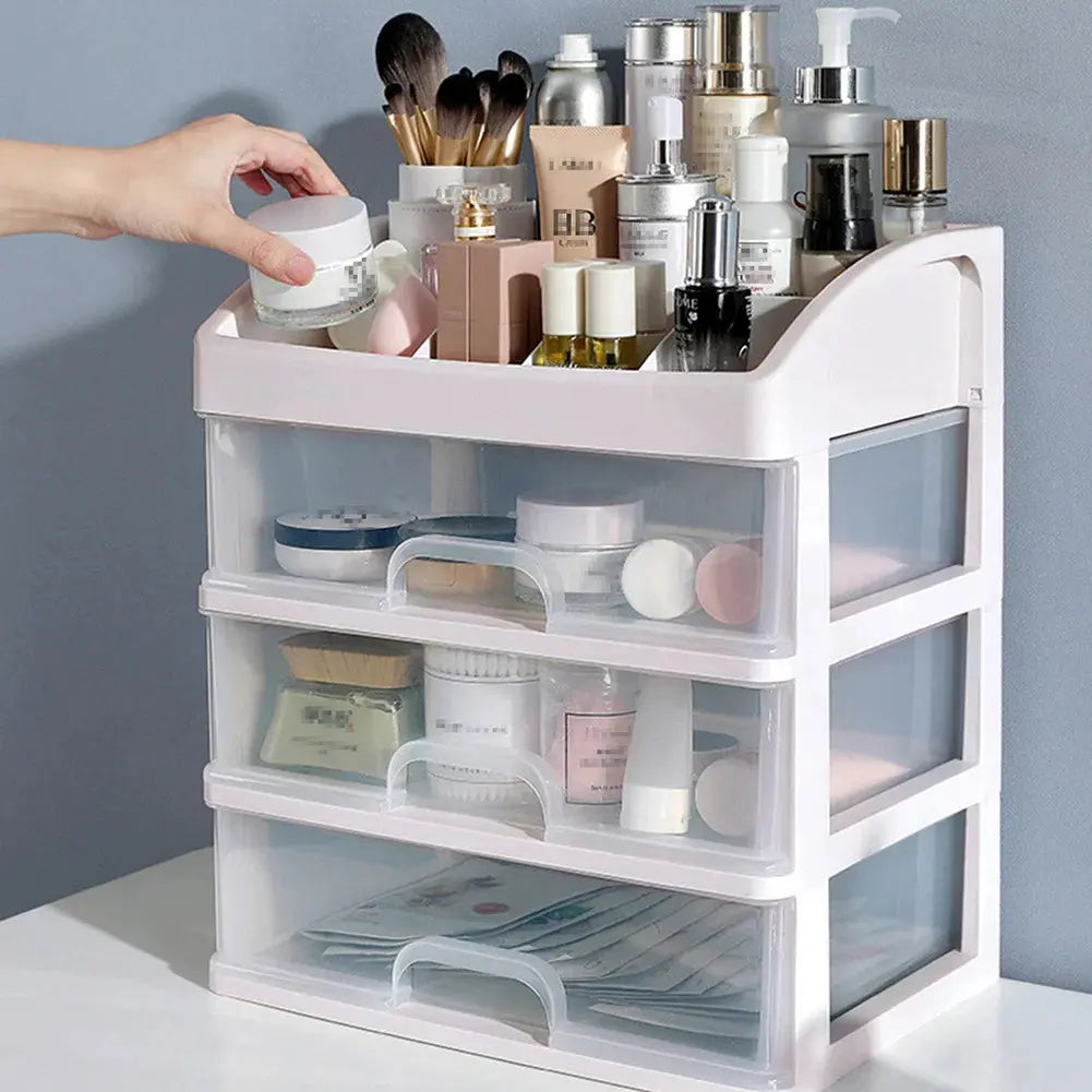 Clear White Portable Makeup Organiser 6 Compartments & 3 Drawers